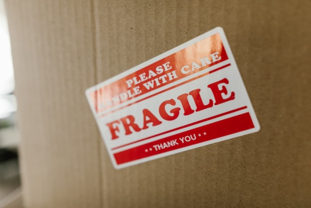 A moving box marked as fragile